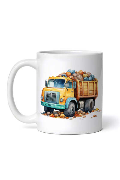 OEM Εξατομικευμένη λευκή κούπα, Φορτηγό με πέτρες, INOVATIX®. 330ml