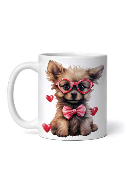 OEM Cană albă personalizată, cățeluș cu ochelari în formă de inimă, Inovatix®...