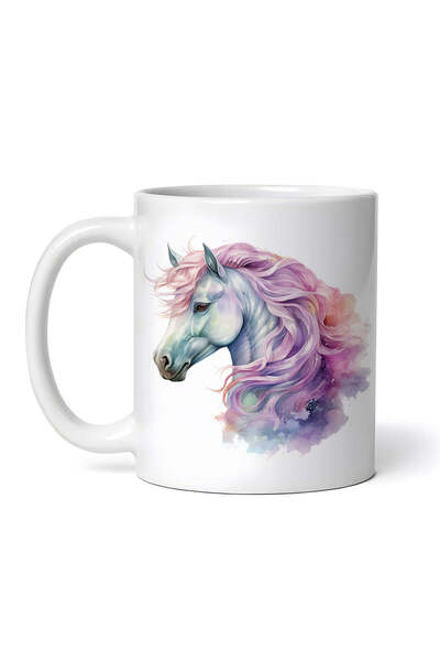 OEM Cană albă personalizată, Cal cu coamă roz, Inovatix®. 330 ml