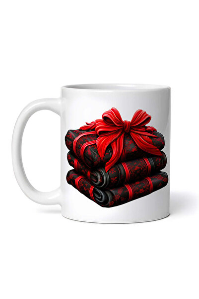 OEM Cană albă personalizată, cadouri negre cu fundă roșie, Inovatix®. 330 ml