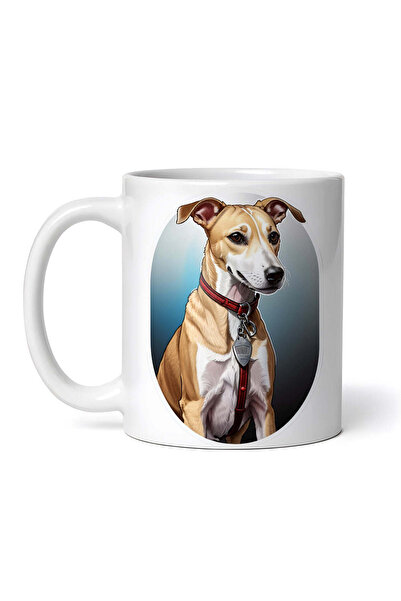 OEM Cană albă personalizată, câine Whippet cu medalion, Inovatix®. 330 ml