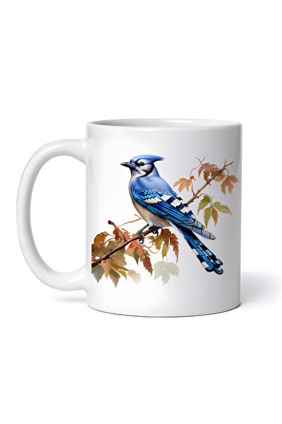 OEM Cană albă personalizată, Cardinal albastru pe o creangă de toamnă, Inovat...