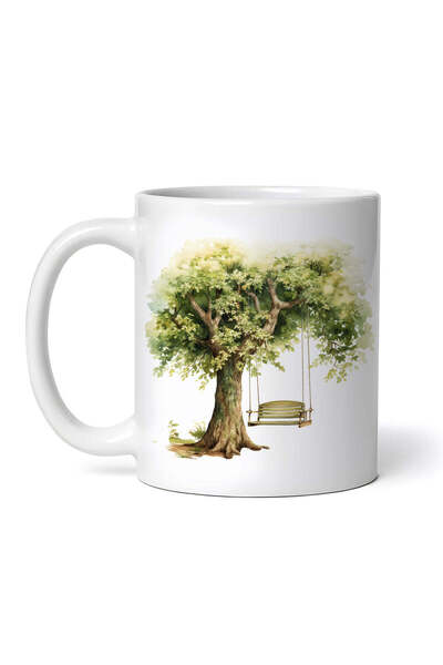 OEM Cană albă personalizată, copac cu tulpină verde și leagăn, Inovatix®. 330 ml