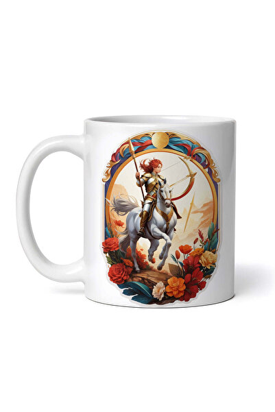 OEM Εξατομικευμένη λευκή κούπα, Horsewoman με φιόγκο, σύμβολο Τοξότη, INOVATI...