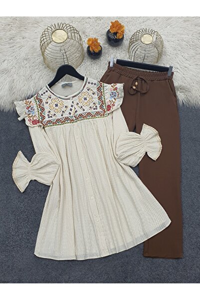 HİJABAYA Ethnic Patterned Wrap Tunic with Elastic Sleeves