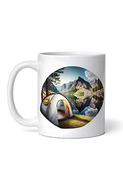 OEM Cană albă personalizată, Cort de camping, INOVATIX®. 330 ml