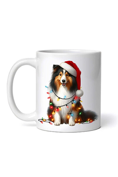 OEM Cană albă personalizată, Collie decorată de Crăciun, Inovatix®. 330 ml