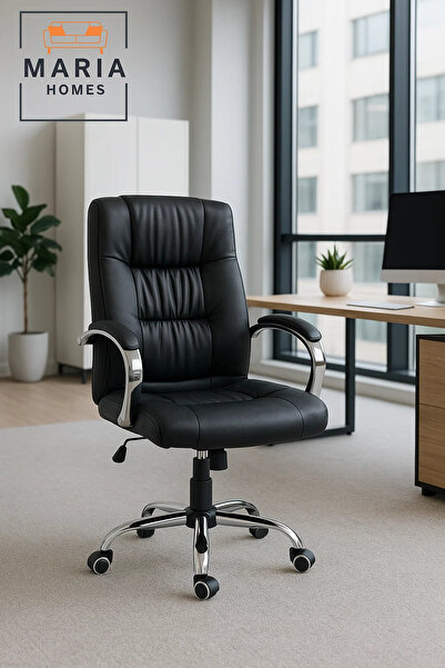MARIA HOMES كرسي مكتب تنفيذي أسود مع مساند ذراع مبطنة وارتفاع قابل للتعديل لل...