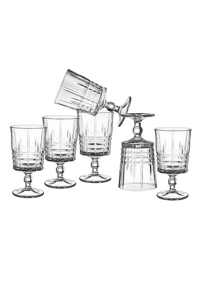 ALSAIF Clear Glass Juice Cup Set with Beautiful Pattern - 6 Cups - 210 ml Capacity