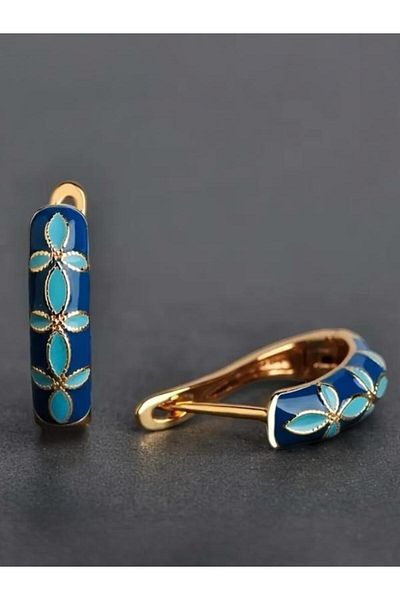Mialos Heart Vintage Bohemian Style Enamel Copper Hoop Earrings - Elegant Gold Tone Jewelry with Blue Stone, Accessories, Earrings
