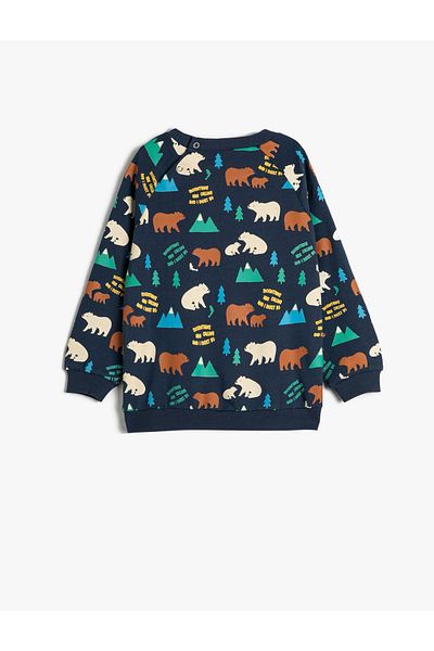Koton Cotton Sweat Bear Printed Long Sleeve Crew Neck