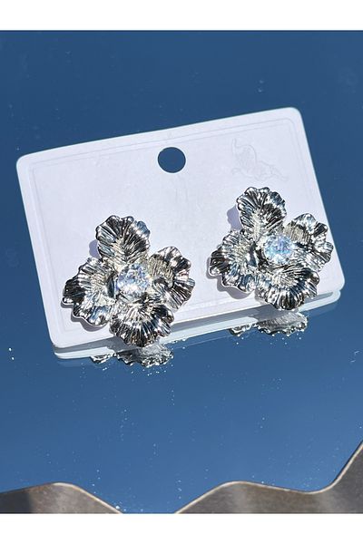 Lavienta Silver Flower Model Steel Earrings