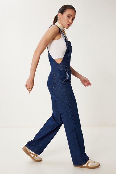 Lovelyİstanbul Závěsná džínová kombinéza Gardener DARK BLUE LRV0006