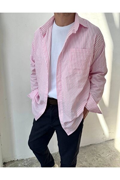 ayakuydur Erkek Pembe Çizgili Gömlek