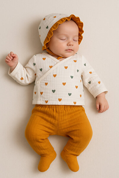 Tiny World Heart Printed Hat Muslin Set