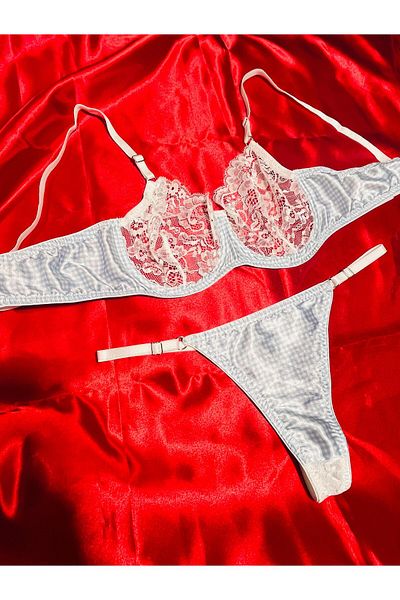mendoza store Set de micro sutien cu chiloți tanga albastru pentru copii în carouri Piti
