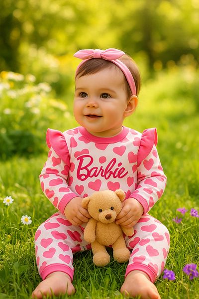 baume clothes Printed Pink Baby Girl Organic Jumpsuit