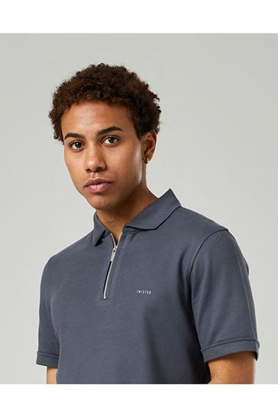 Twister Jeans Men's Twister Jeans Zippered Slim Fit Cut Polo Neck T-Shirt