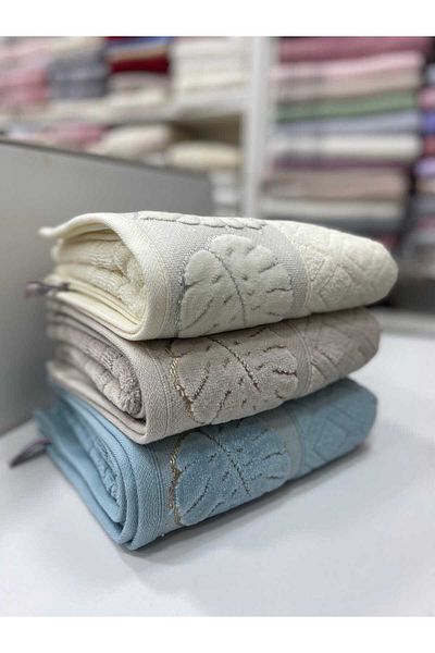 HMZ Textile Casual Leaf Patterned Cotton 3 Pieces Hand Face Towel