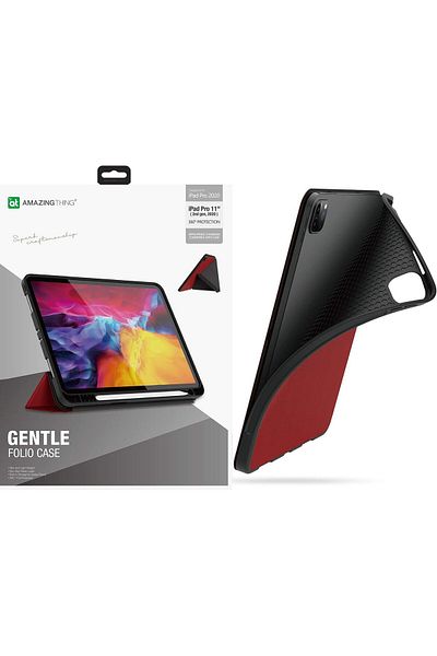 Amazingthing Gentle Folio Case for iPad Pro 11'' 2020 with Pencil Holder (Red)