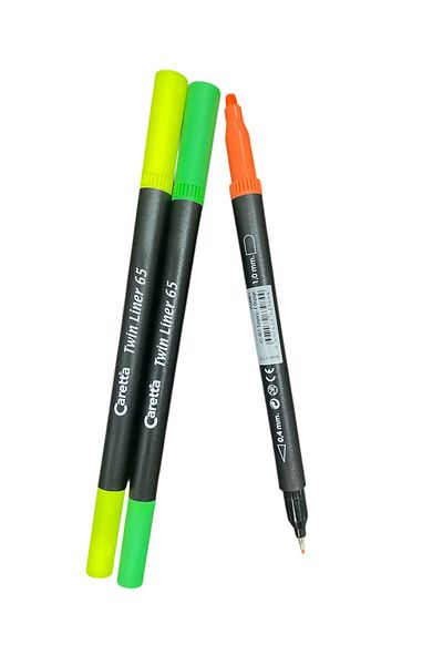 Caretta Twinliner Set of 3 Highlighter Colors Double Ended (1.00mm and 0.4mm) (Yellow Green Orange)