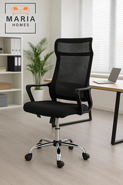 MARIA HOMES Black Ergonomic Mesh Office Chair with Lumbar Support and Adjusta...