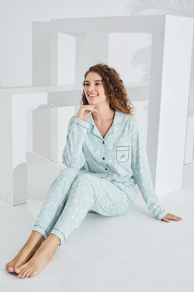 Etoile Long Sleeve and Buttoned Front 100% Cotton Women's Pajamas Set - 98228-29