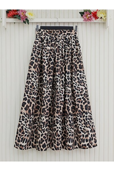 HİJABAYA Pleated Soft Balloon Leopard Skirt