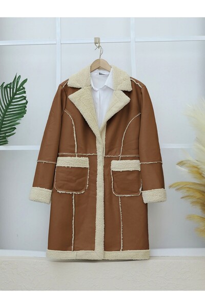 HİJABAYA Sa džepovima Koža Kaput sa Pliš kopčama unutra