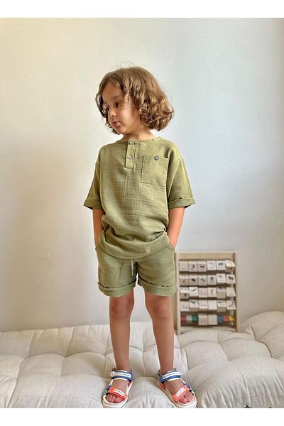 YİGİT BUTİK Boy's Linen Shorts Set