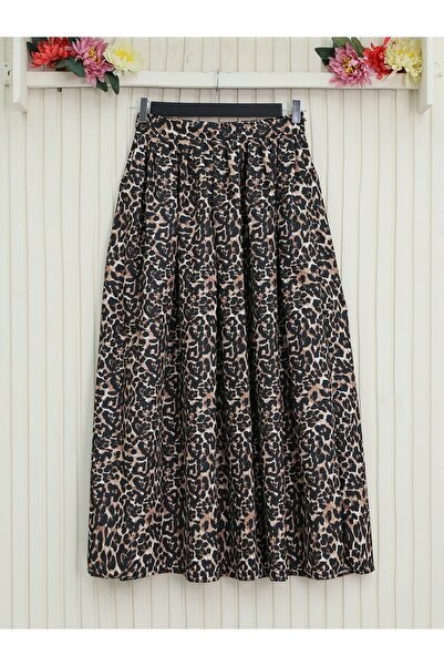 HİJABAYA Pleated Soft Balloon Leopard Skirt