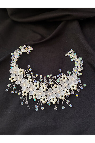 Crystal ,Pearl and Flower Detailed Promise Engagement Henna Special Day Bridal Crown