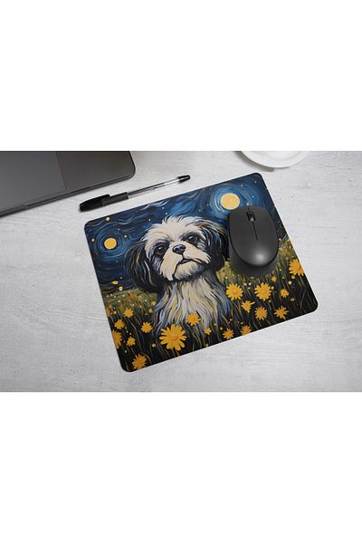 MS Major Selection Shih Tzu Mouse Pad – Starry Night Design (17.5X21.5 Cm, Non-Slip Base)