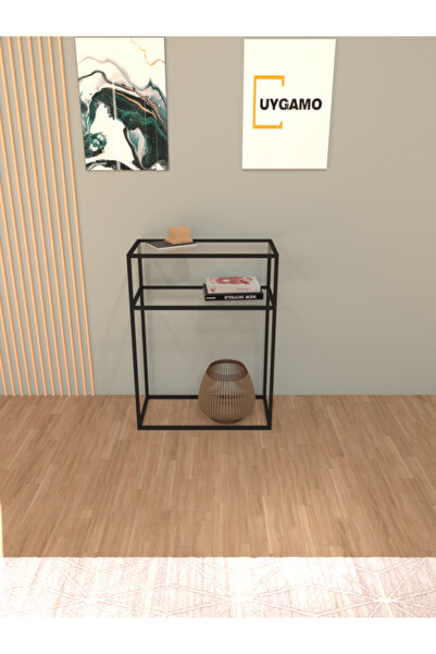 UYGAMO Aire Metal Dresuar Dekoratif Kahve Köşesi Konsol Siyah Şeffaf Camlı 60 cm