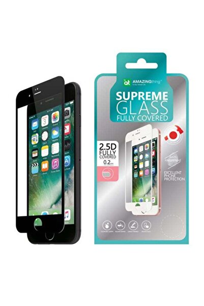 Amazingthing زجاج مقسّى مغطى بالكامل 2.5D لهاتف Apple iPhone 7 شفاف/أسود