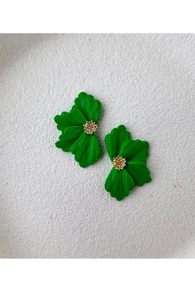 ACCESSORY Gold Detail Green Flower Earrings Design Earrings