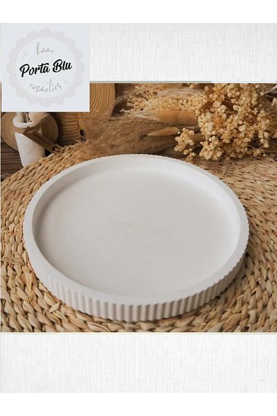 Porta blu Round Groove Patterned - Decorative Plate - Concrete Presentation Stand