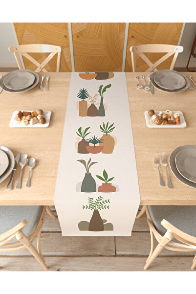 GREENDECOR مزهرية زهرة بوهيمية منقوشة بتصميم خاص مطبوعة مفرش طاولة بيج ديكور ...