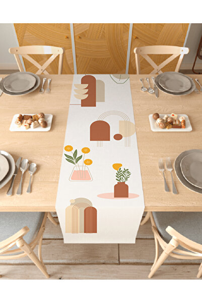 GREENDECOR مزهرية زهرة بوهيمية منقوشة بتصميم خاص مطبوعة مفرش طاولة بيج ديكور ...