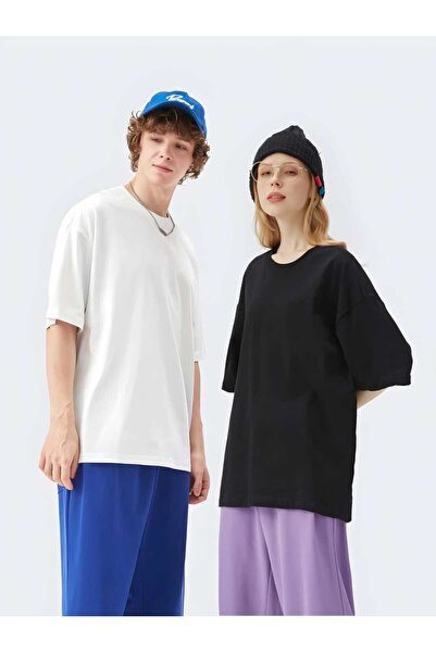 MODA Set unisex supradimensionat cu mâneci scurte duble B basic T tricou