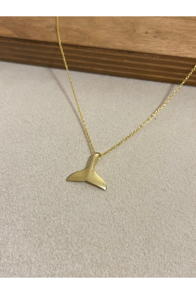 Rupen Kraft 925 Ayar Gümüş Gold Renk Balina Kuyruğu Zincirli Gümüş Kolye Tasa...