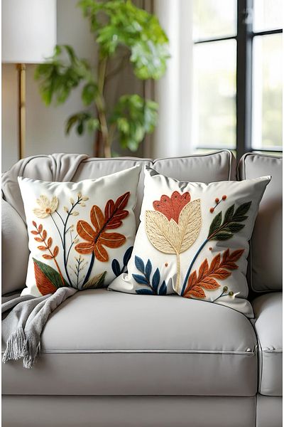 MUN HOME Husă de pernă cu model de broderie țesătă imprimată digital. Husă de pernă din 2 bucăți cu fermoar ascuns pe două fețe