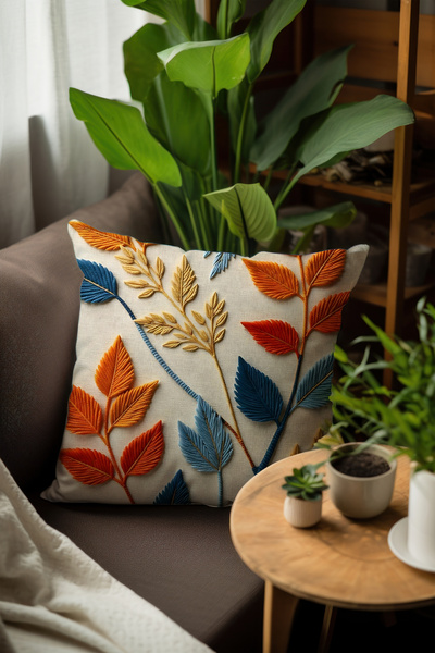 MUN HOME woven embroidery patterned digital print cushion cover. Double-sided hidden zipper 2-piece cushion cover
