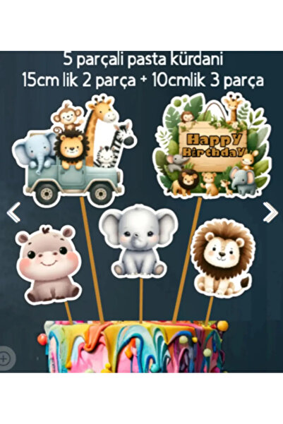 Hiras Dizayn 5parça Safari Orman Hayvanları Büyük Pasta Kürdanı Pasta Süsü Cu...