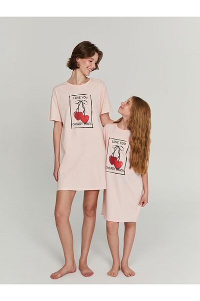 LC Waikiki Lcw Dream Cherry Printed Women's Nightgown Mother Daughter Combination (S5)