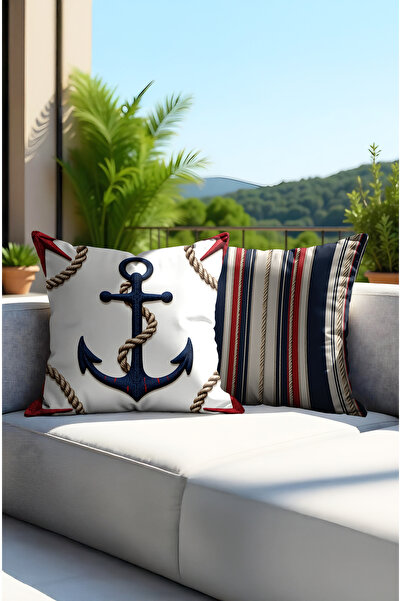 MUN HOME Dijital Baskılı MARİNE Desenli Kırlent Kılıfı. Çift Taraflı Gizli Fe...