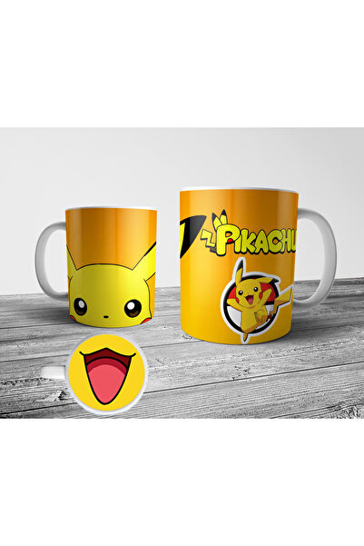 Pixxa Pikachu Pokemon Alt Tabanı Ağız Tasarımlı Kupa Bardak