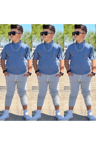 ARBİ kids Costum elegant de sărbătoare pentru băiat, cu guler de judecător, cu mâneci, epoleți, pantaloni deschisi