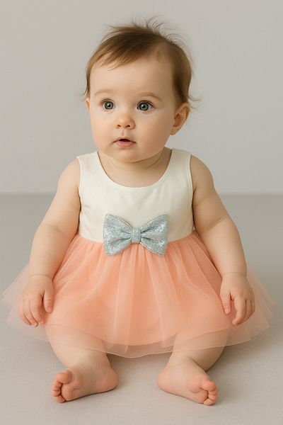 MiniStand Baby Girl Powder White Dress with Tutu