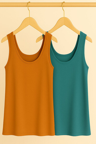 EFFE 2 Pieces A-Line Cotton Thick Strap Athlete T-Shirt